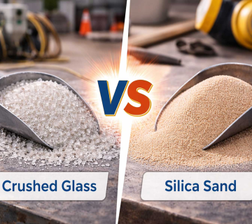 Crushed glass blasting media vs silica sand side-by-side comparison